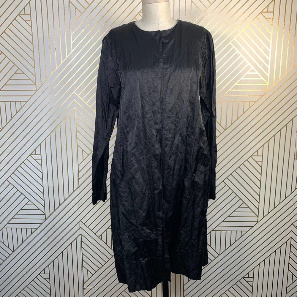 Eileen Fisher Crinkle‎ Black Sheen Overcoat Jacket